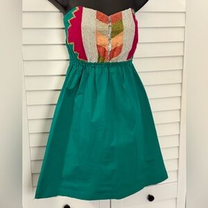 Judith March Green Embroidered Strapless Mini Dress Size Small